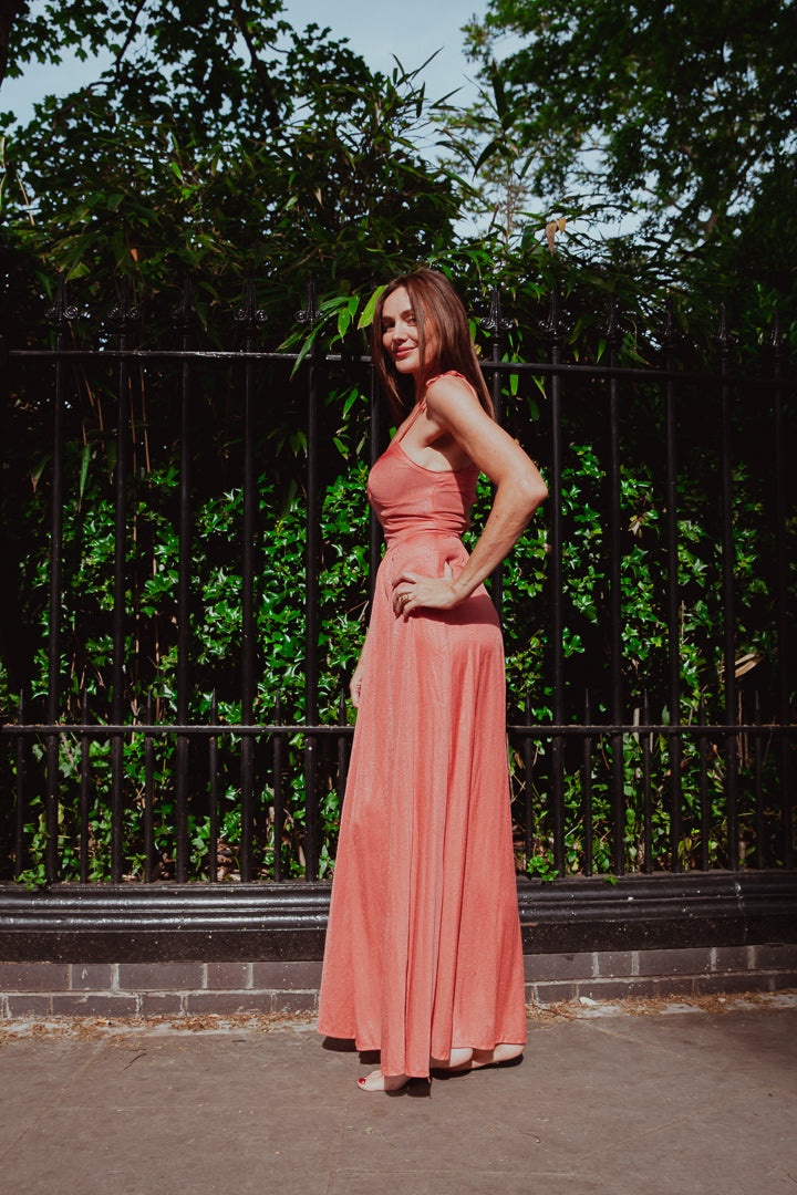 Vintage French Coral Maxi Dress